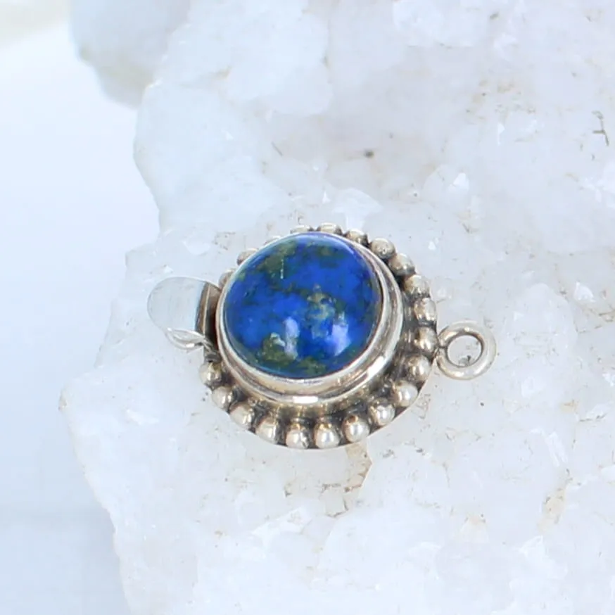 AAA Azurite Clasp Sterling 12mm Semi Round Ball Design