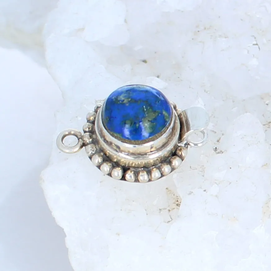 AAA Azurite Clasp Sterling 12mm Semi Round Ball Design