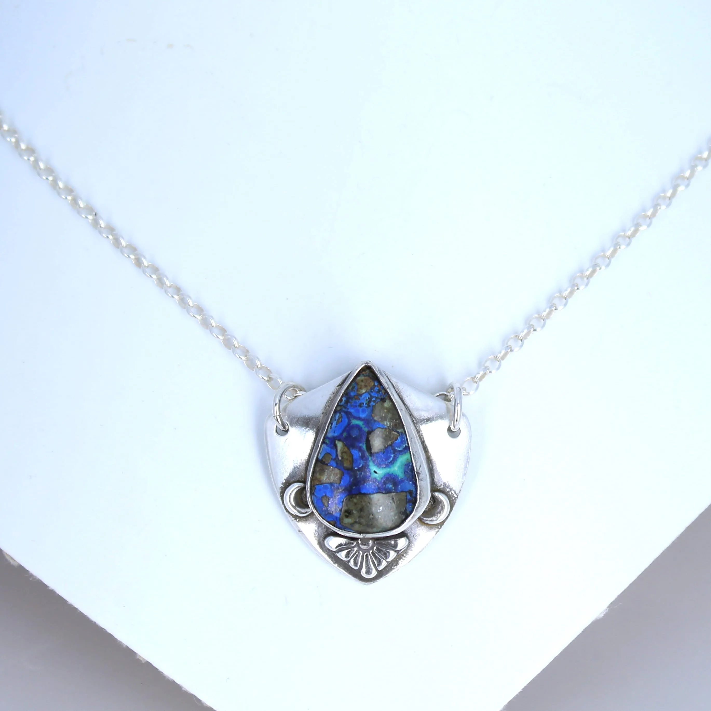 AZURITE Shield Pendant Sterling Southwest Arizona