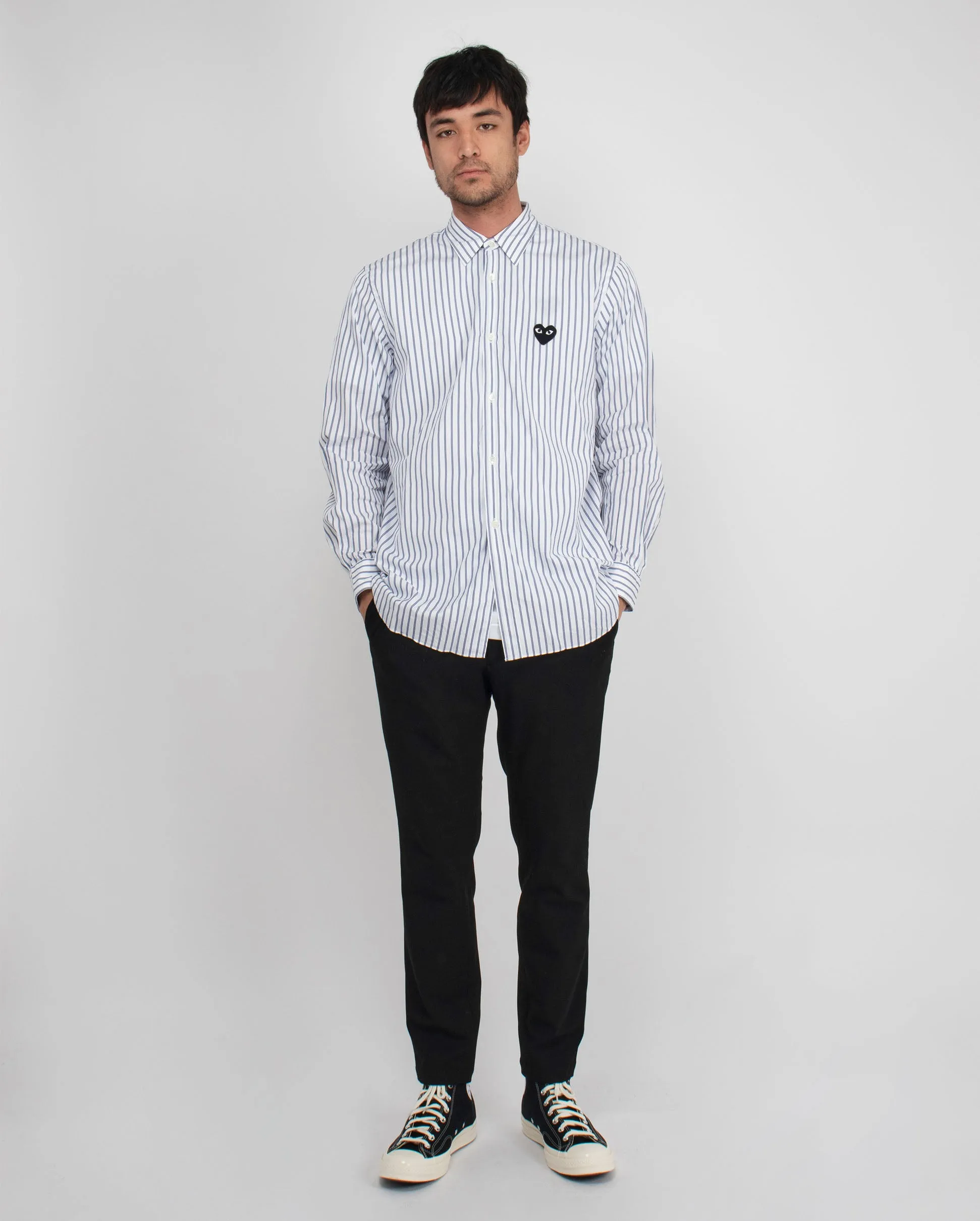 B020 BLACK HEART STRIPE SHIRT / BLUE BLACK STRIPE