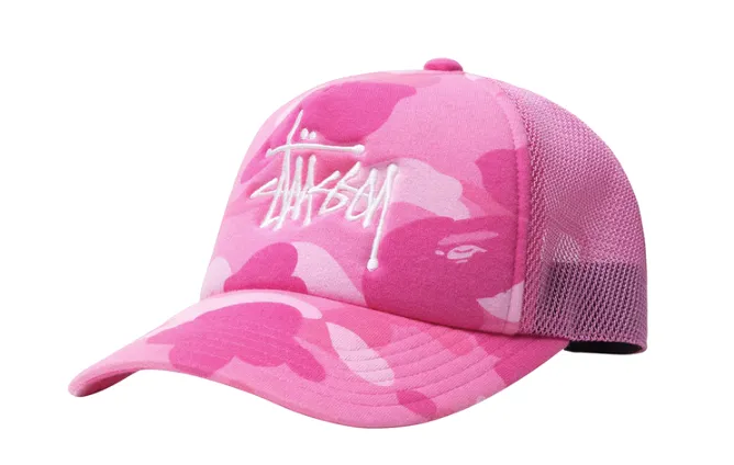 BAPE x Stussy Trucker Cap Pink