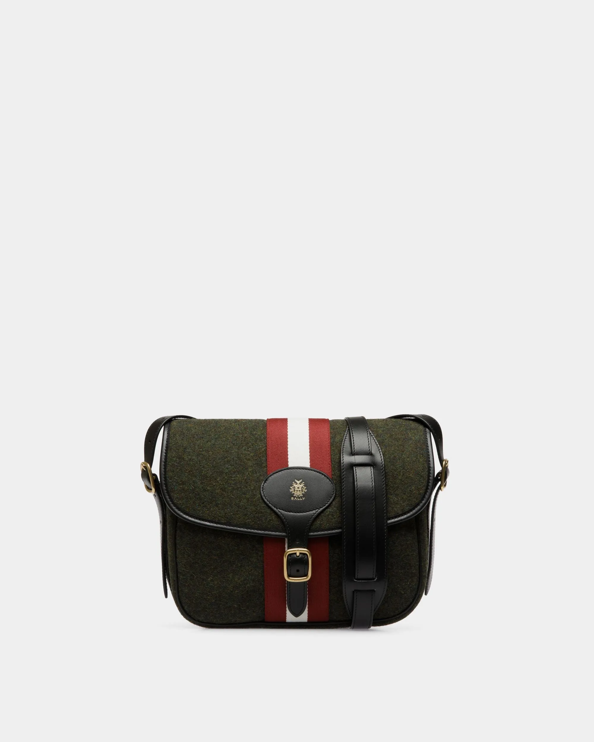 Beckett Crossbody Bag In Dark Green Wool And Leather 