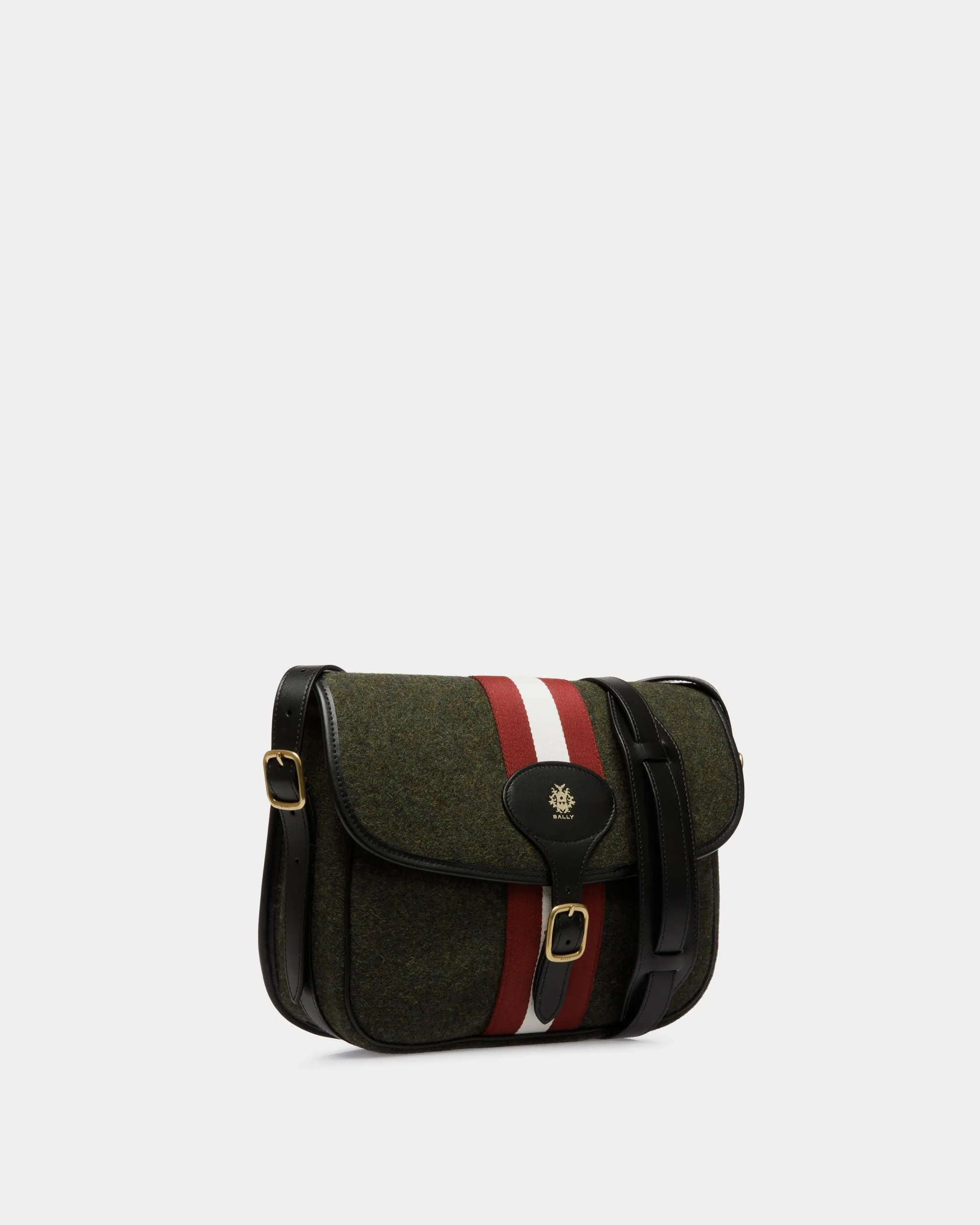 Beckett Crossbody Bag In Dark Green Wool And Leather 