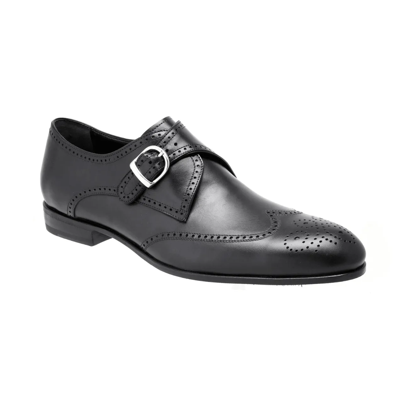 Bellesi Wingtip Leather Men's Monk, Black