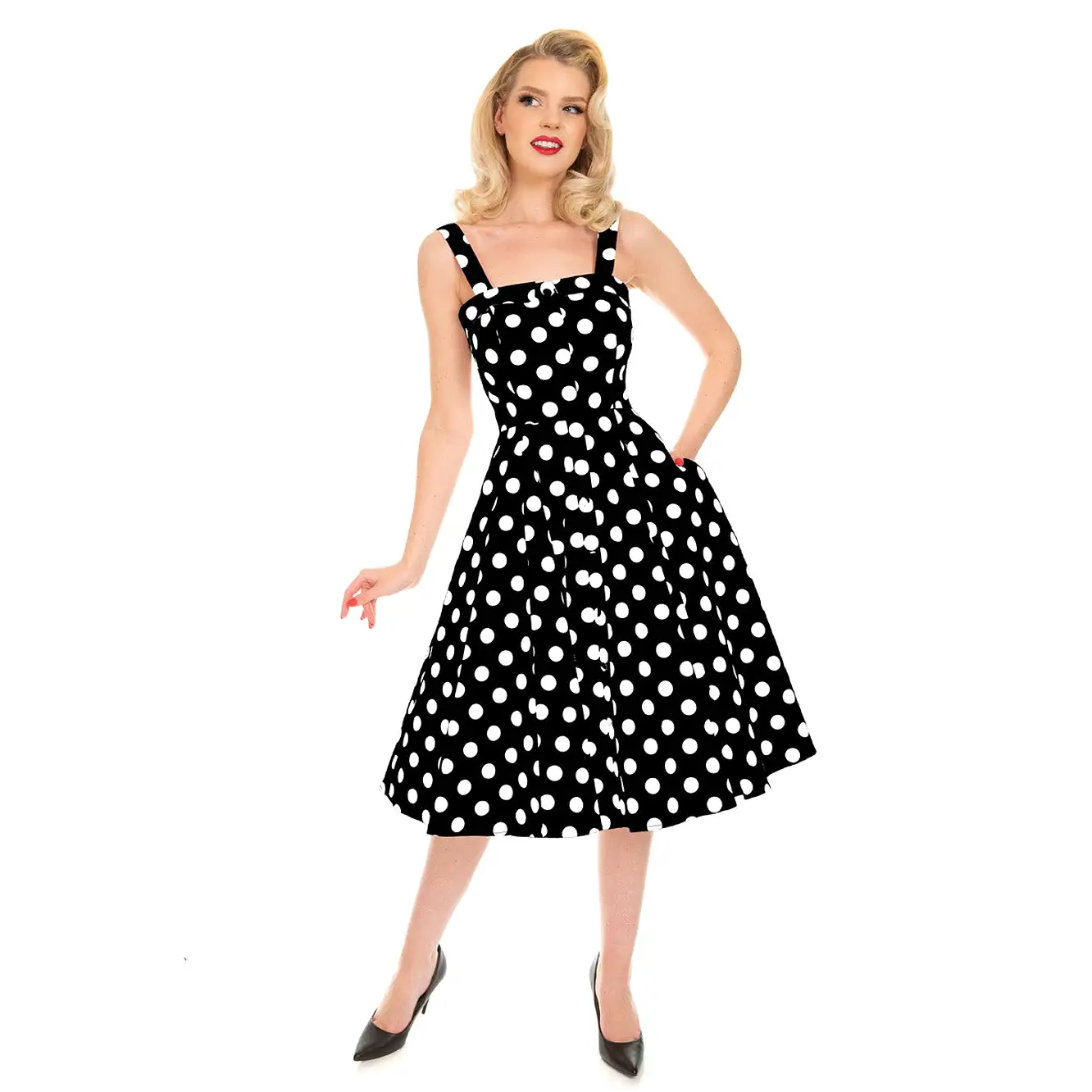 Black And White Polka Dot Rockabilly 50s Swing Dress