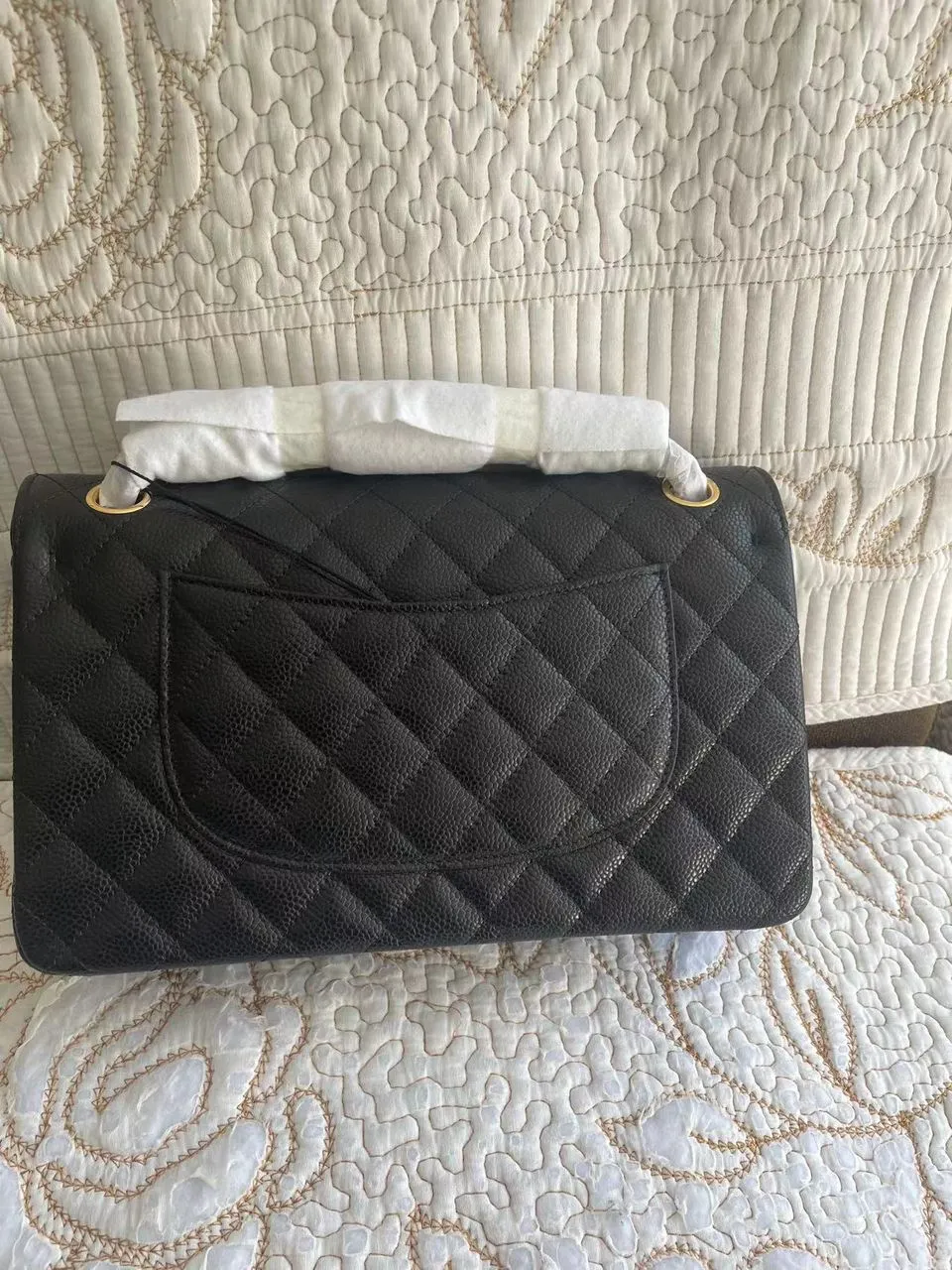 Black Quilted Cavier Flap Bag