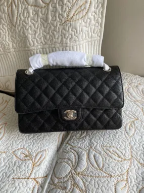 Black Quilted Cavier Flap Bag