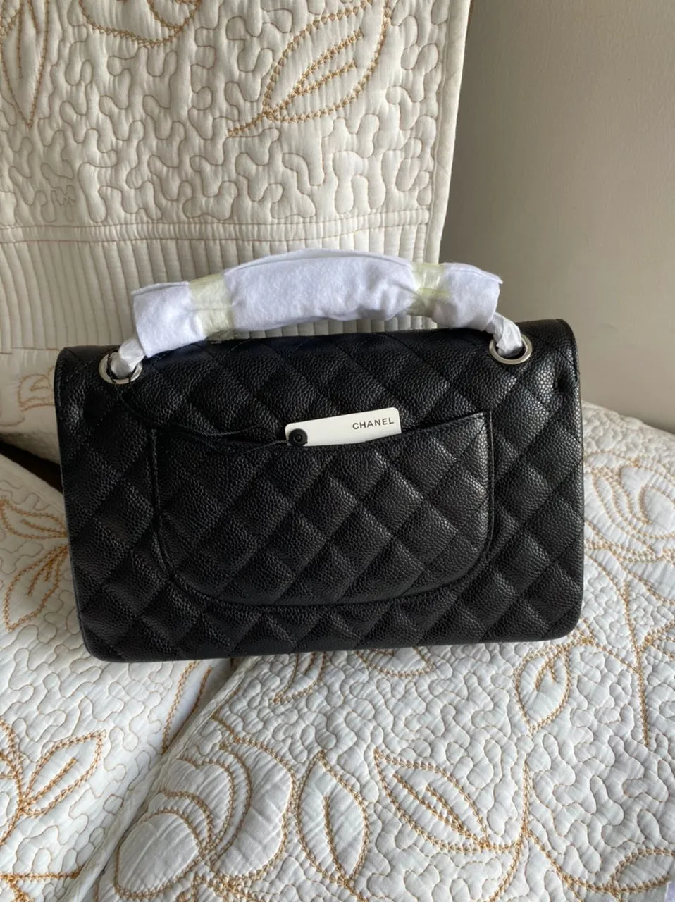 Black Quilted Cavier Flap Bag