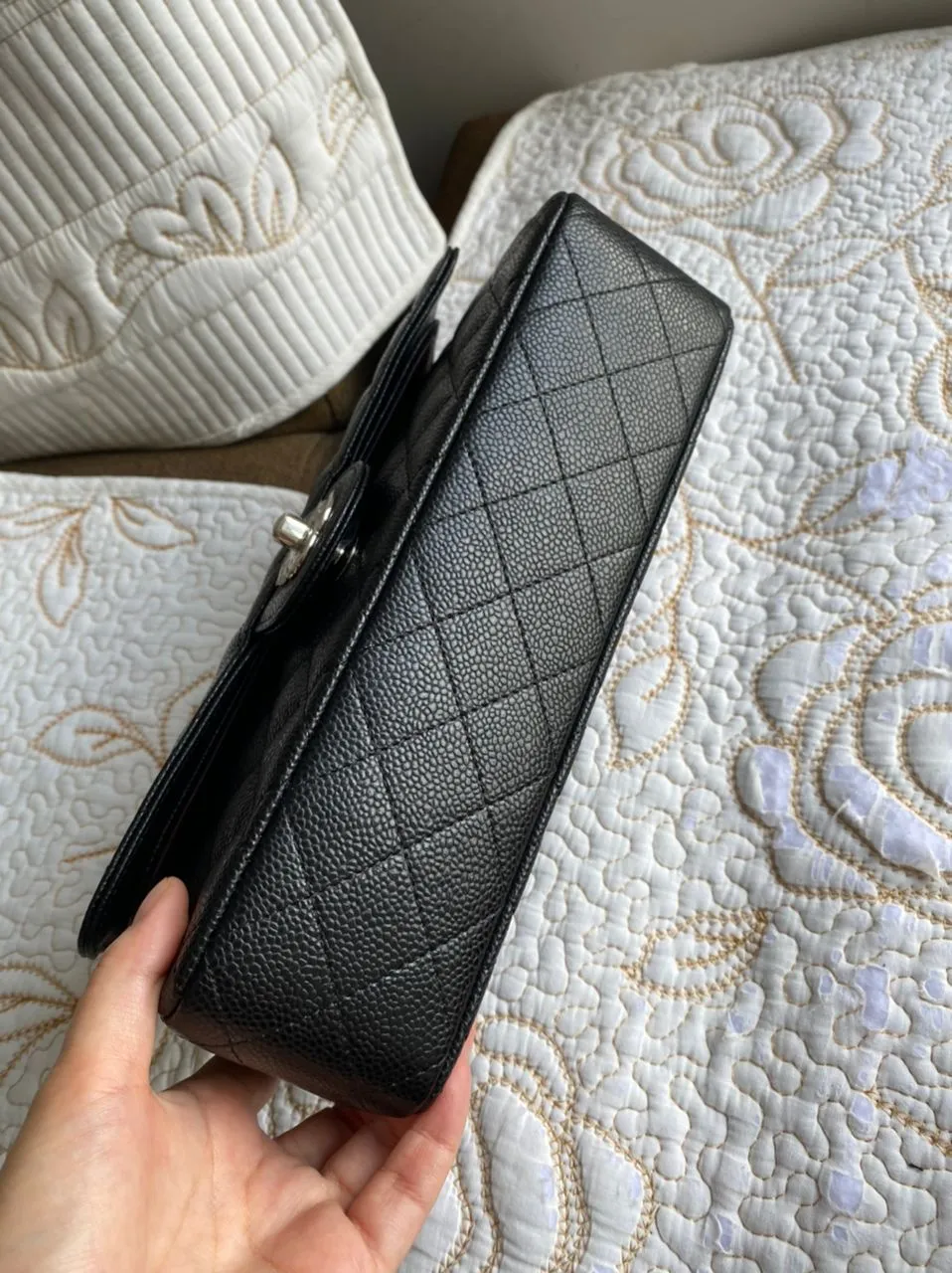 Black Quilted Cavier Flap Bag