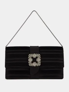 Black Satin Clutch with Crystal Buckle Detail