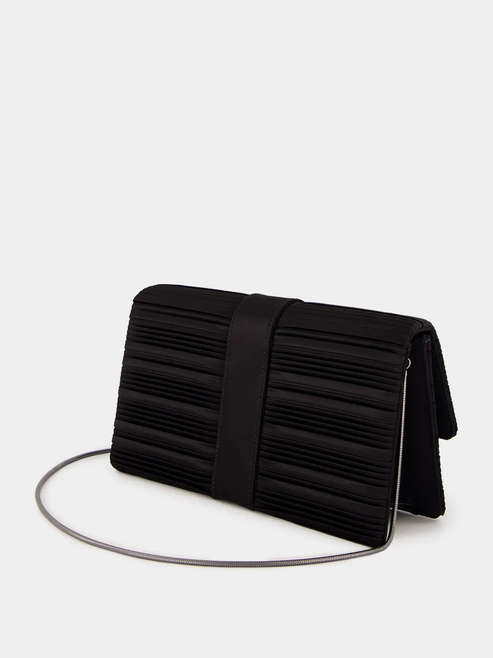 Black Satin Clutch with Crystal Buckle Detail