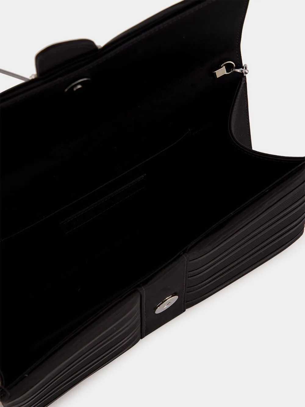 Black Satin Clutch with Crystal Buckle Detail