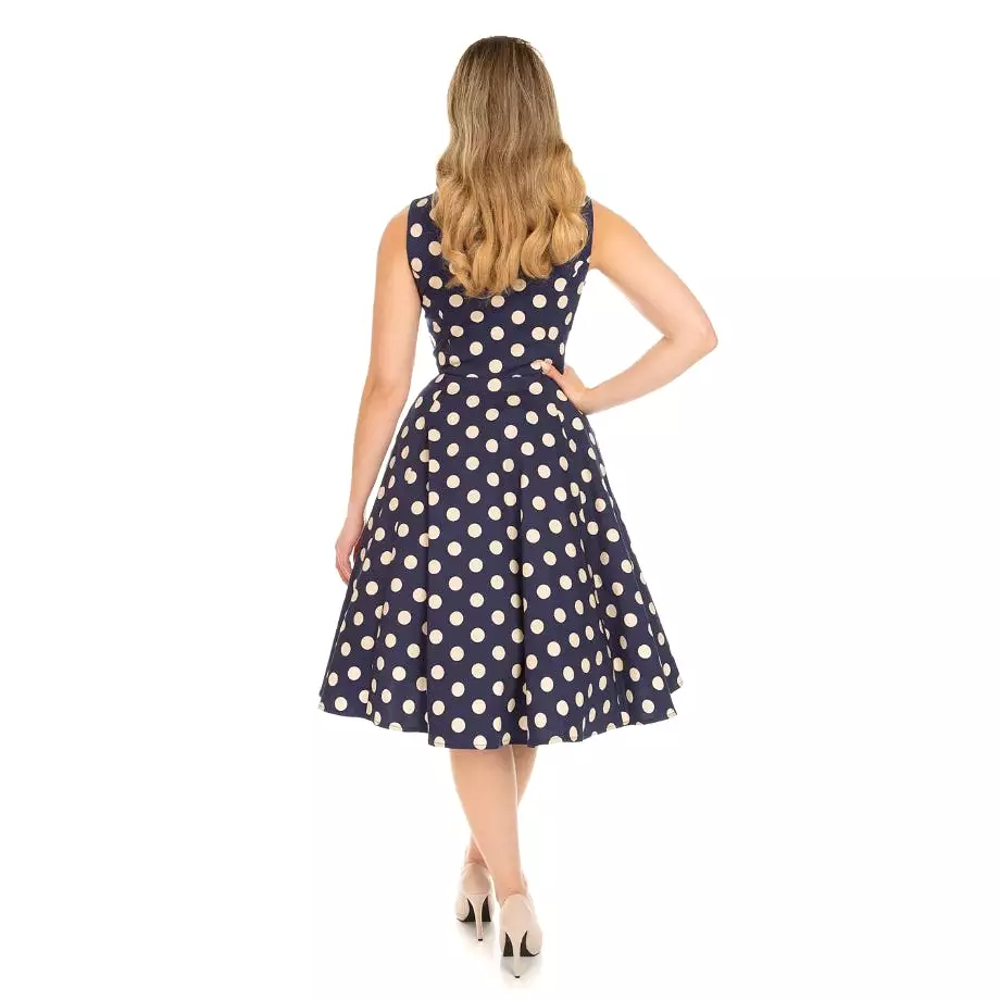 Blue & Cream Polka Dot Audrey Style Rockabilly 50s Swing Dress