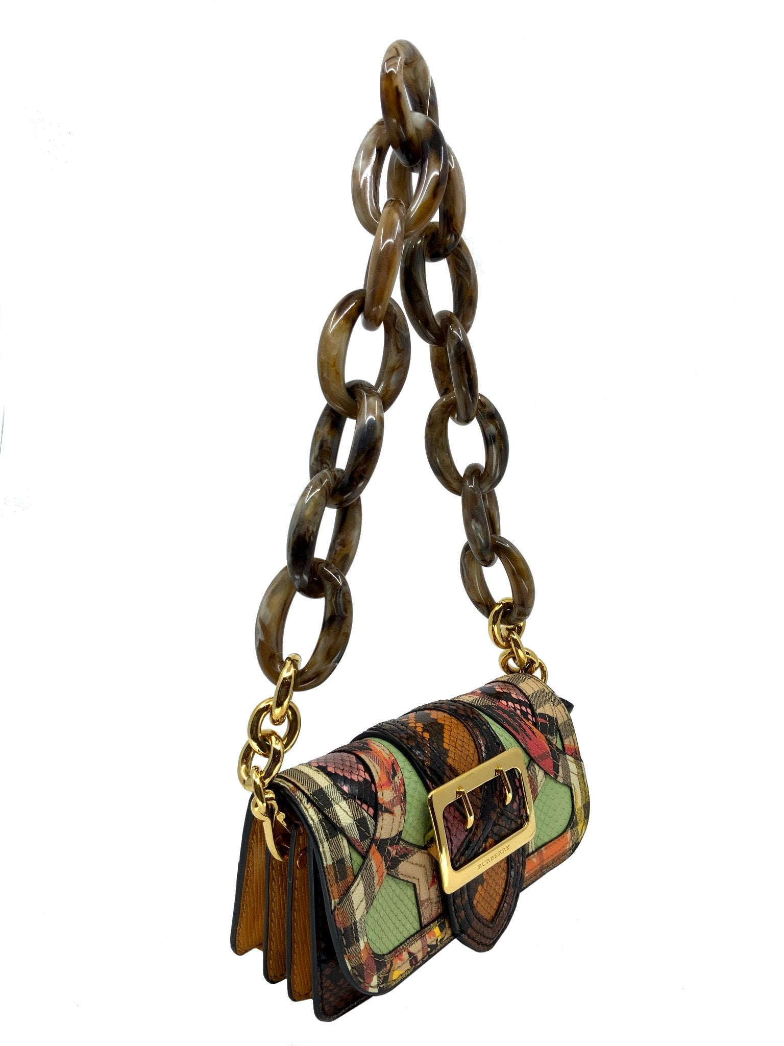 Burberry Patchwork Snakeskin Buckle Flap Bag