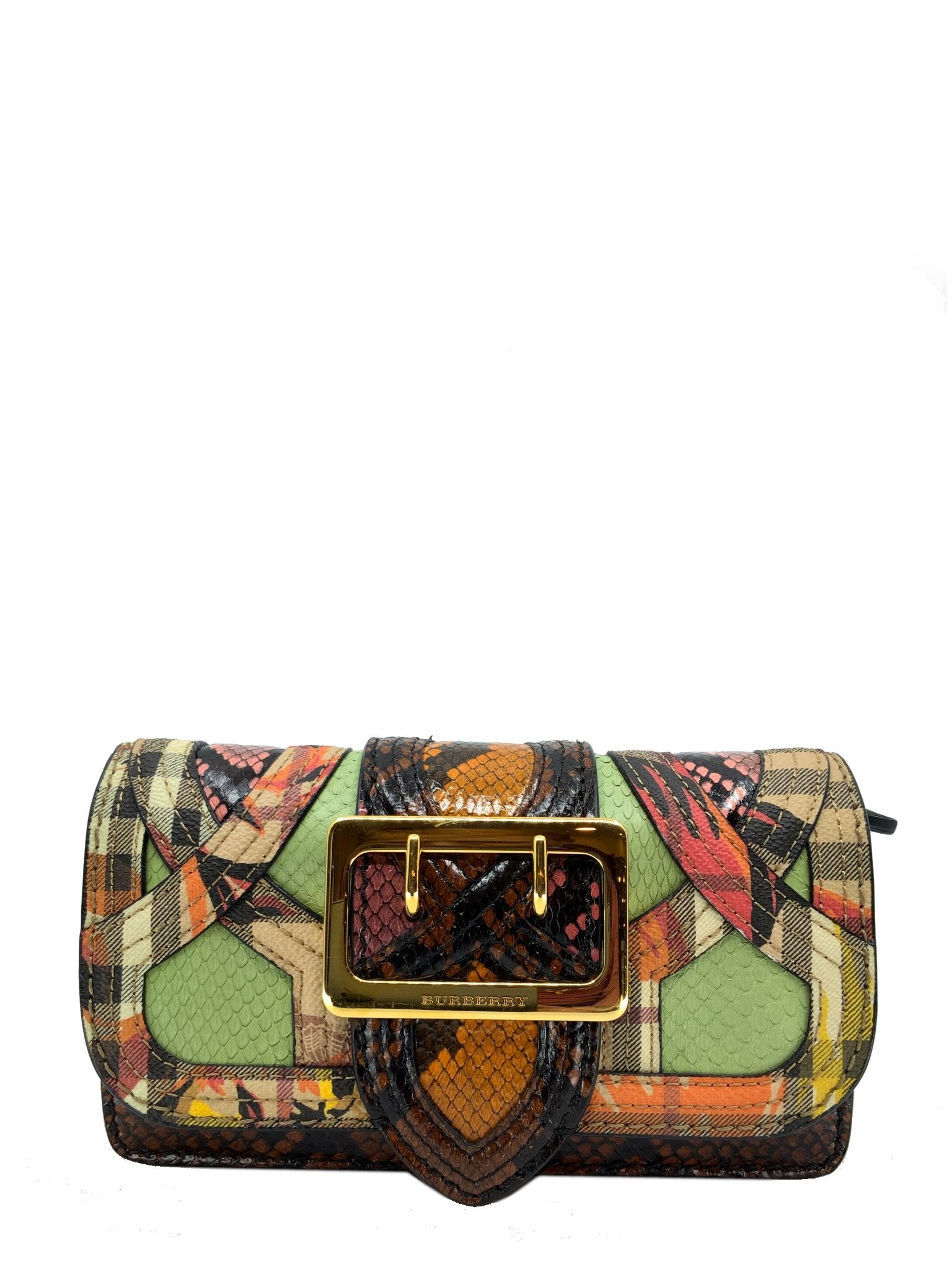 Burberry Patchwork Snakeskin Buckle Flap Bag