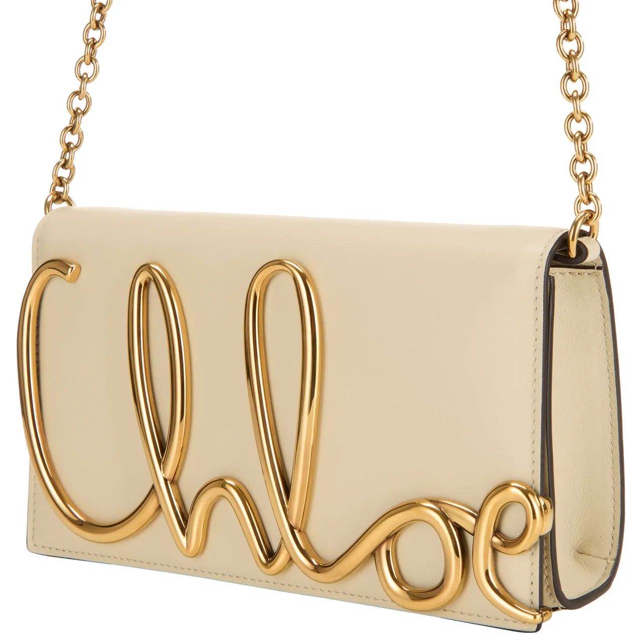 CHLOÉ The Sustainable Edit Logo Chain Crossbody Bag - Sweet Beige