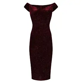 Claret Red Vintage Animal Print Velvet Capped Sleeve Wiggle Dress