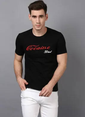 'COCAINE DIET' Printed Basic Black T-Shirt