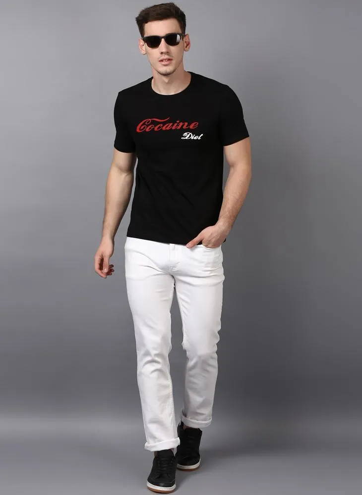 'COCAINE DIET' Printed Basic Black T-Shirt