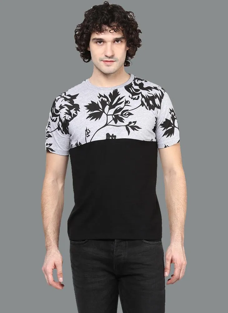 Contrast T-shirt with Floral Chest Print