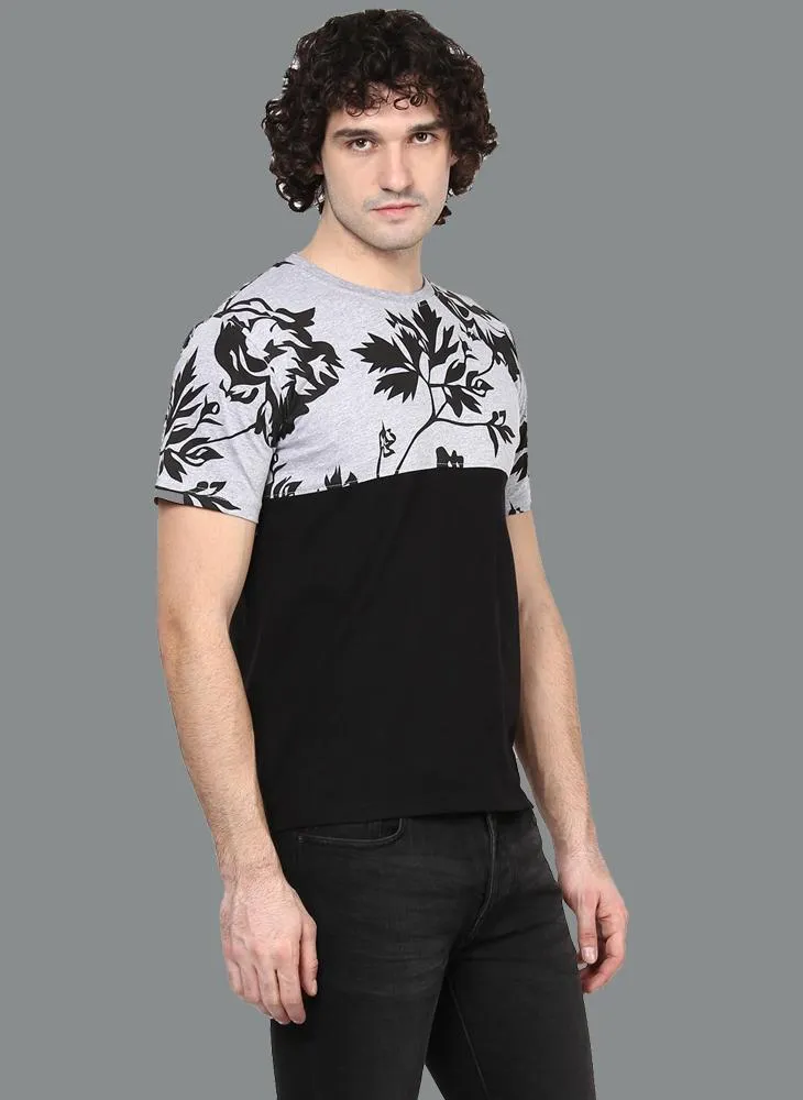 Contrast T-shirt with Floral Chest Print