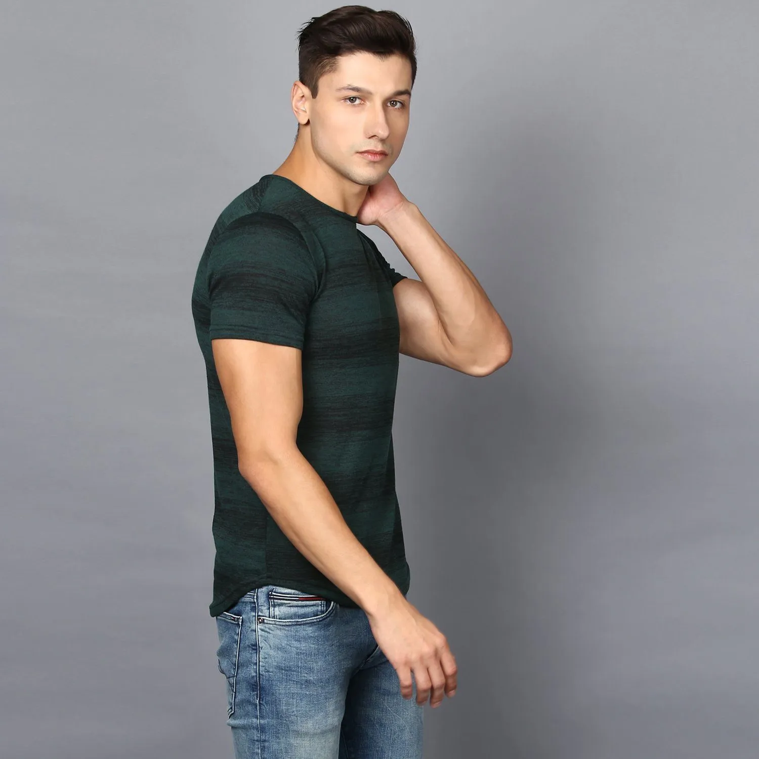 Dark Green Contrast Stripe T-shirt