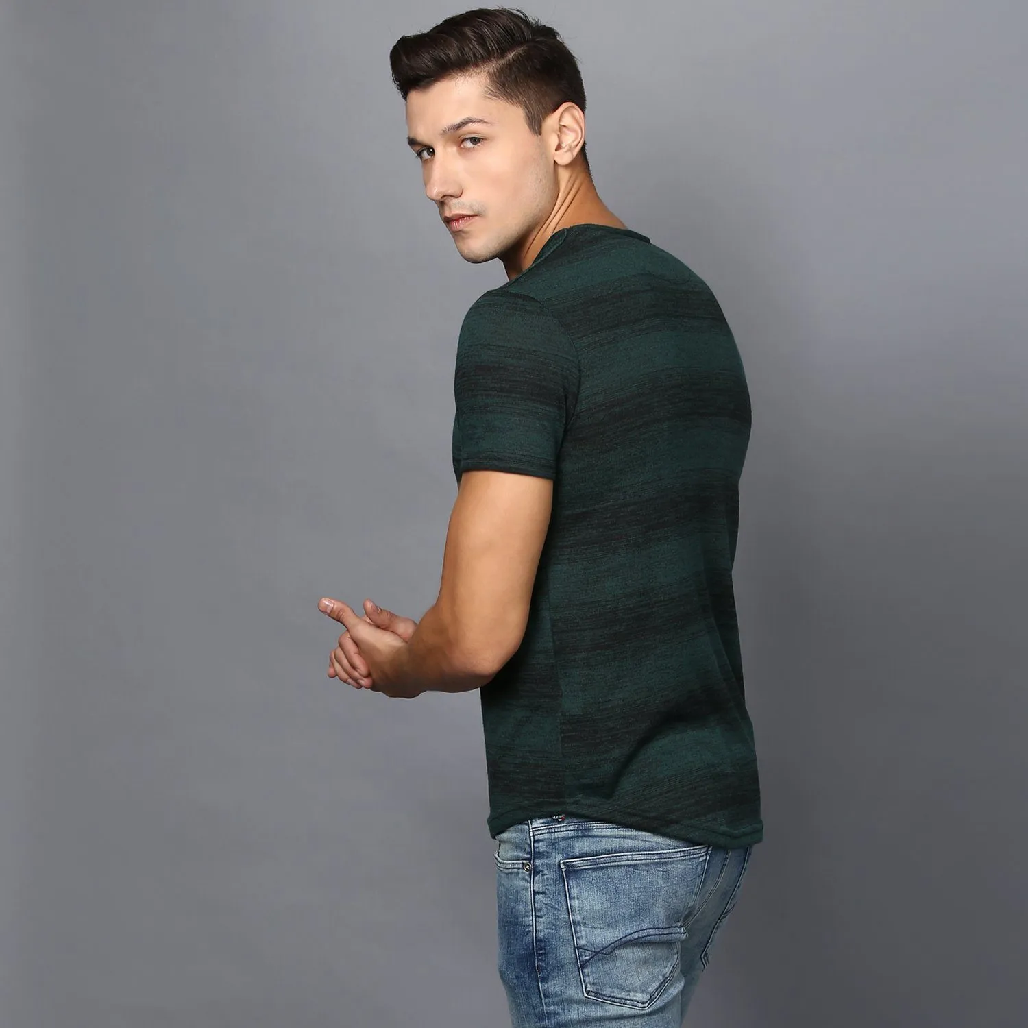 Dark Green Contrast Stripe T-shirt