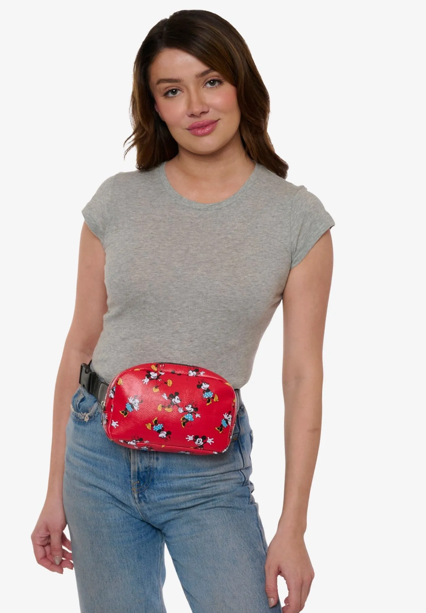 Disney Mickey & Minnie Mouse Belt Bag Crossbody Zippered All Over Print Faux Leather