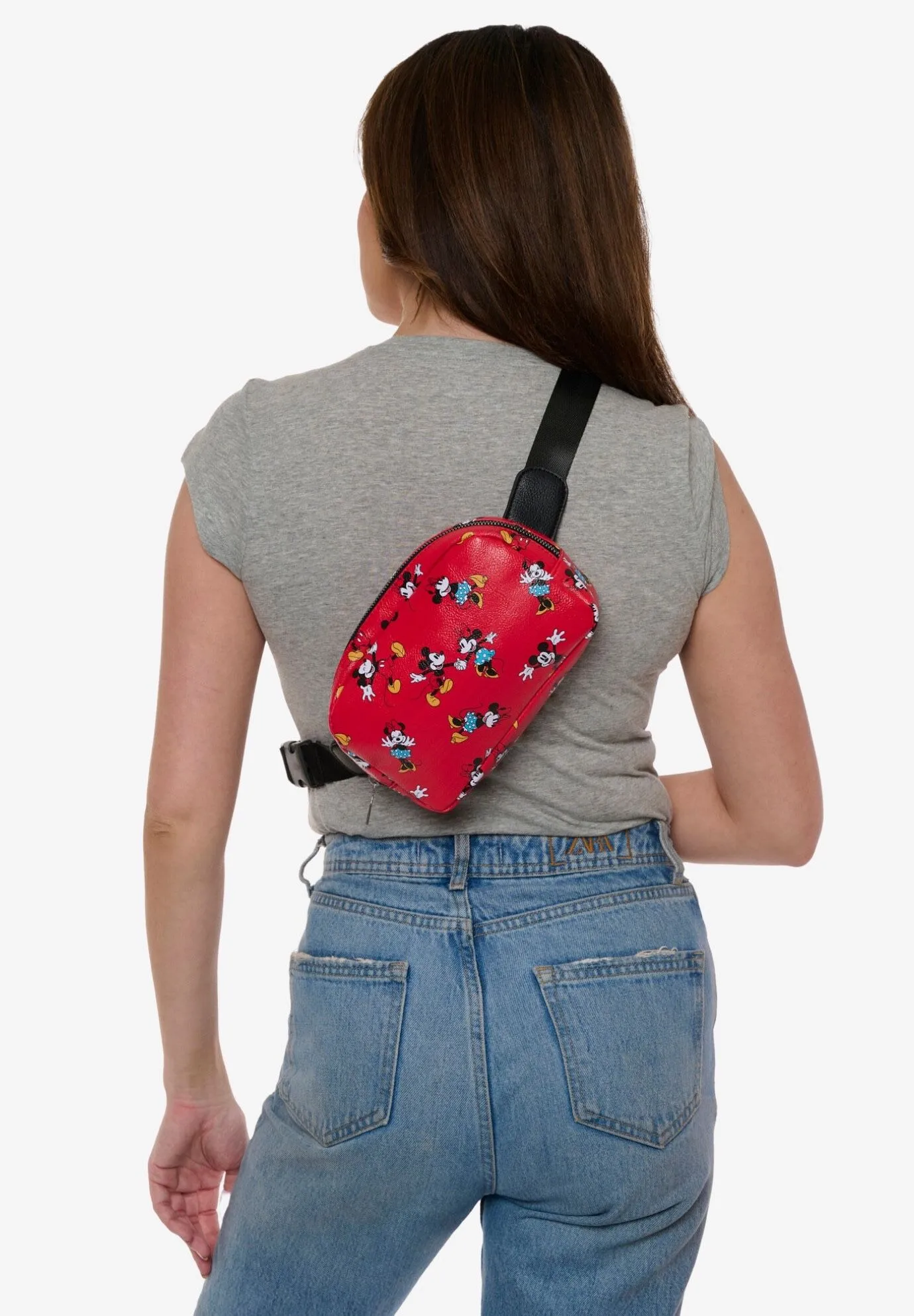 Disney Mickey & Minnie Mouse Belt Bag Crossbody Zippered All Over Print Faux Leather