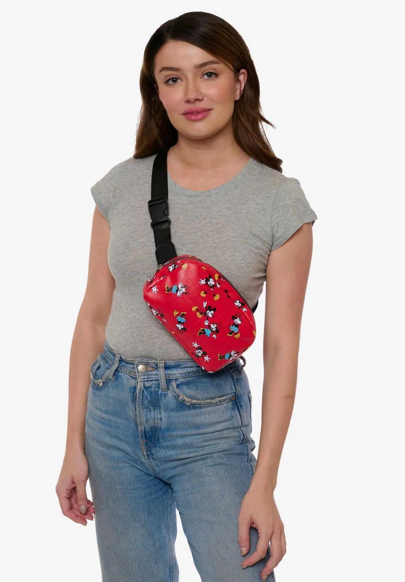 Disney Mickey & Minnie Mouse Belt Bag Crossbody Zippered All Over Print Faux Leather