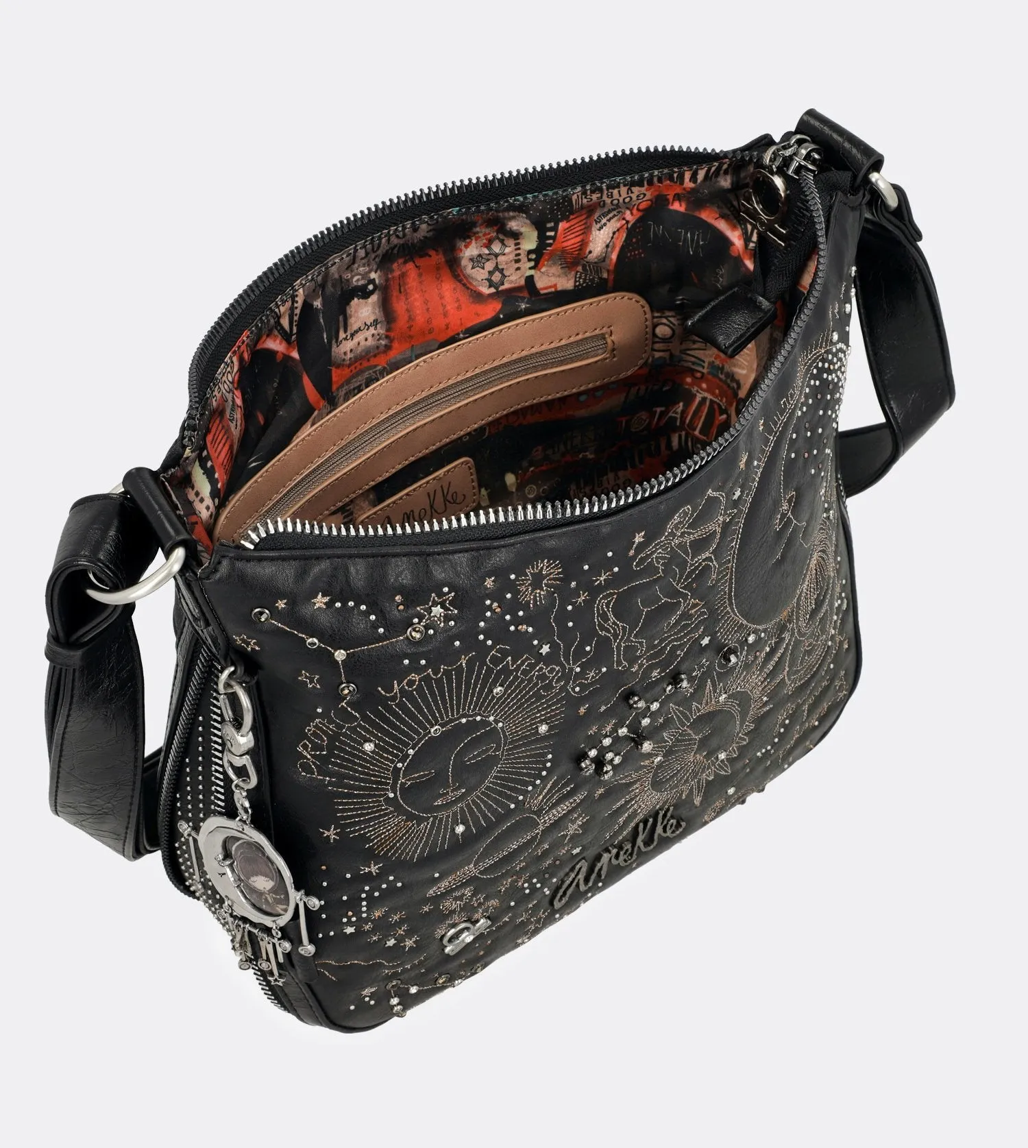 Elegant spirit crossbody bag with zips