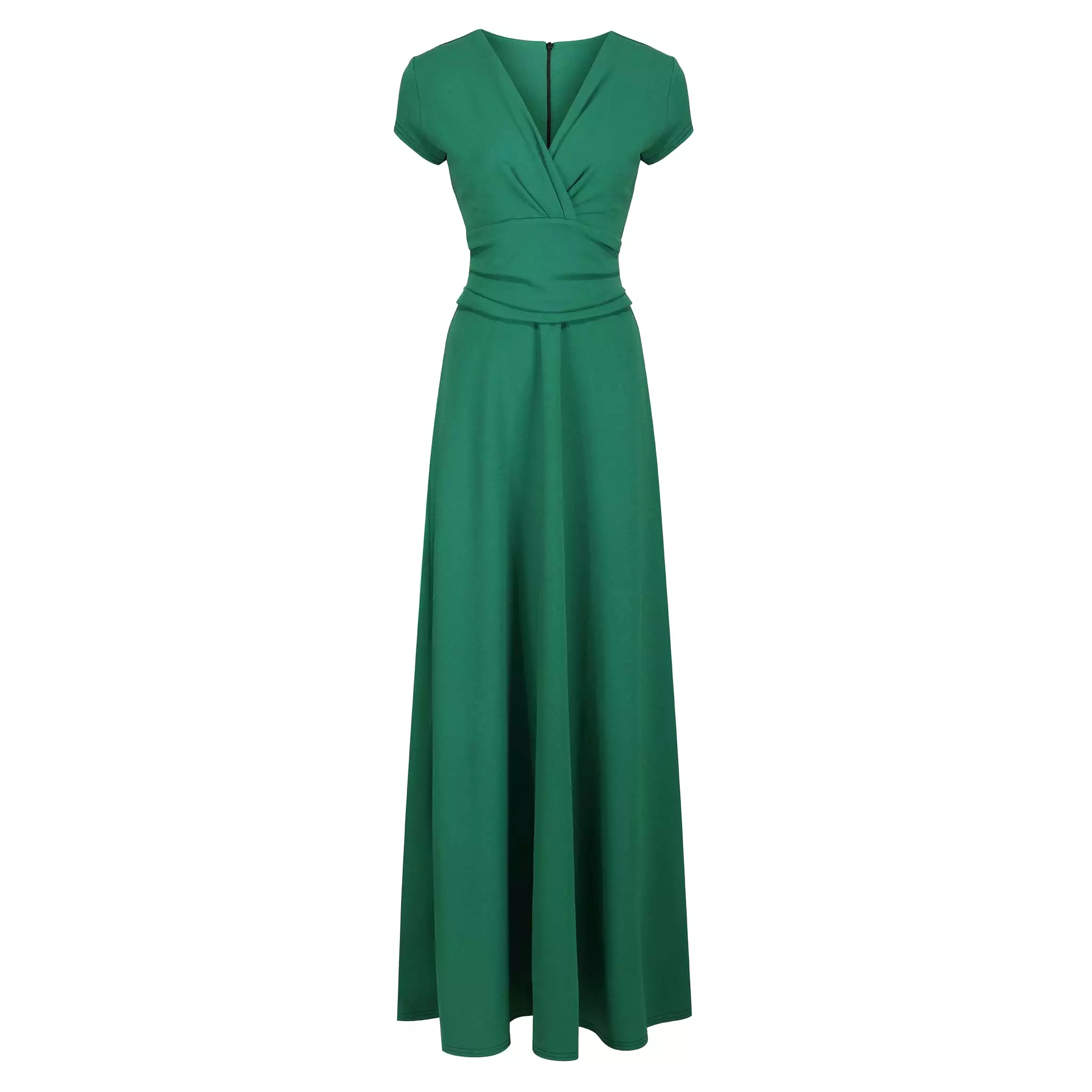 Emerald Green V Neck Cap Sleeve Maxi Dress