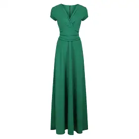 Emerald Green V Neck Cap Sleeve Maxi Dress