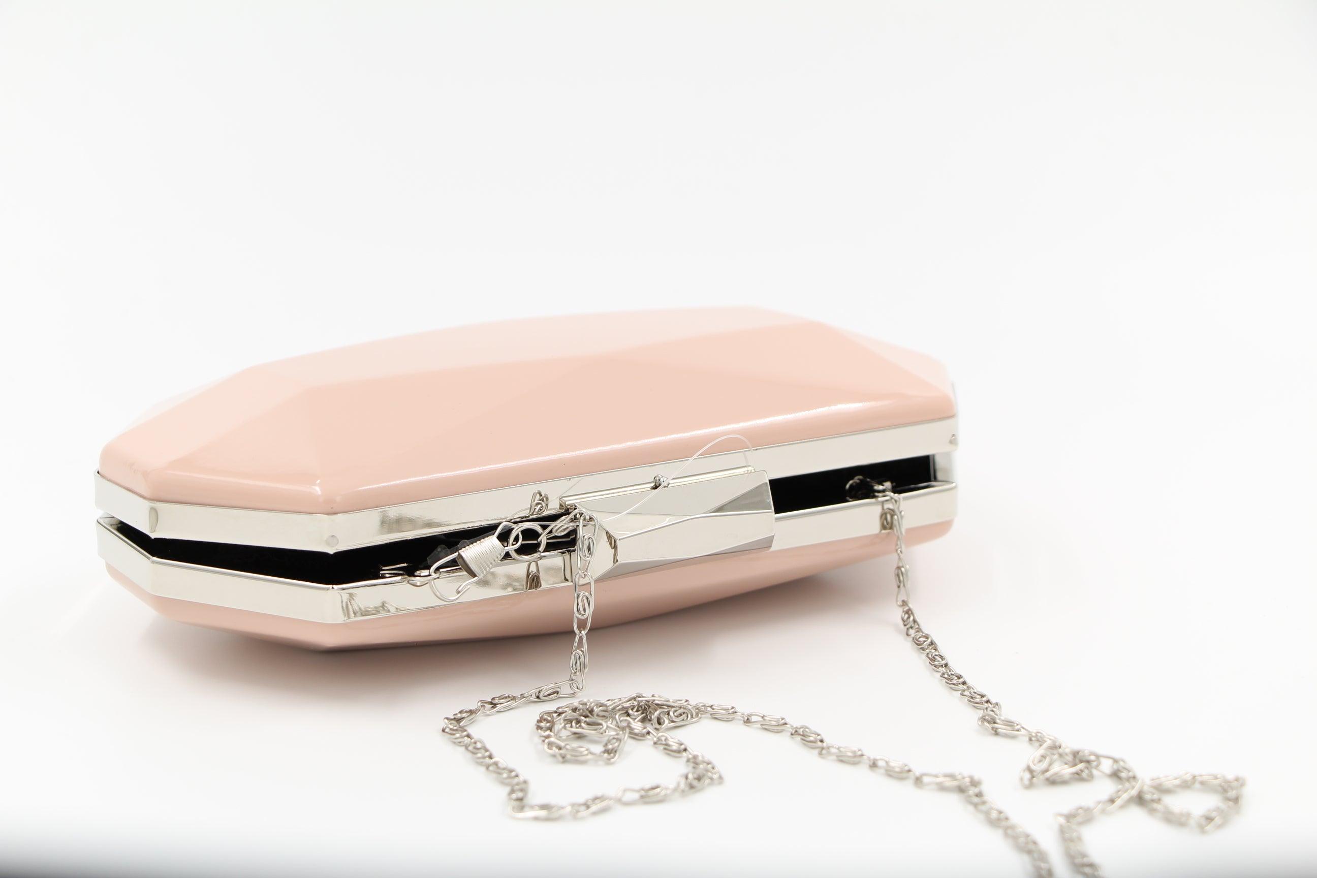 FABUCCI nude-pink patent octagonal clutch