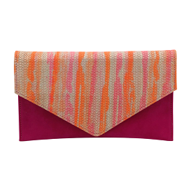 FABUCCI Pink Suede & Print Envelope Clutch Bag