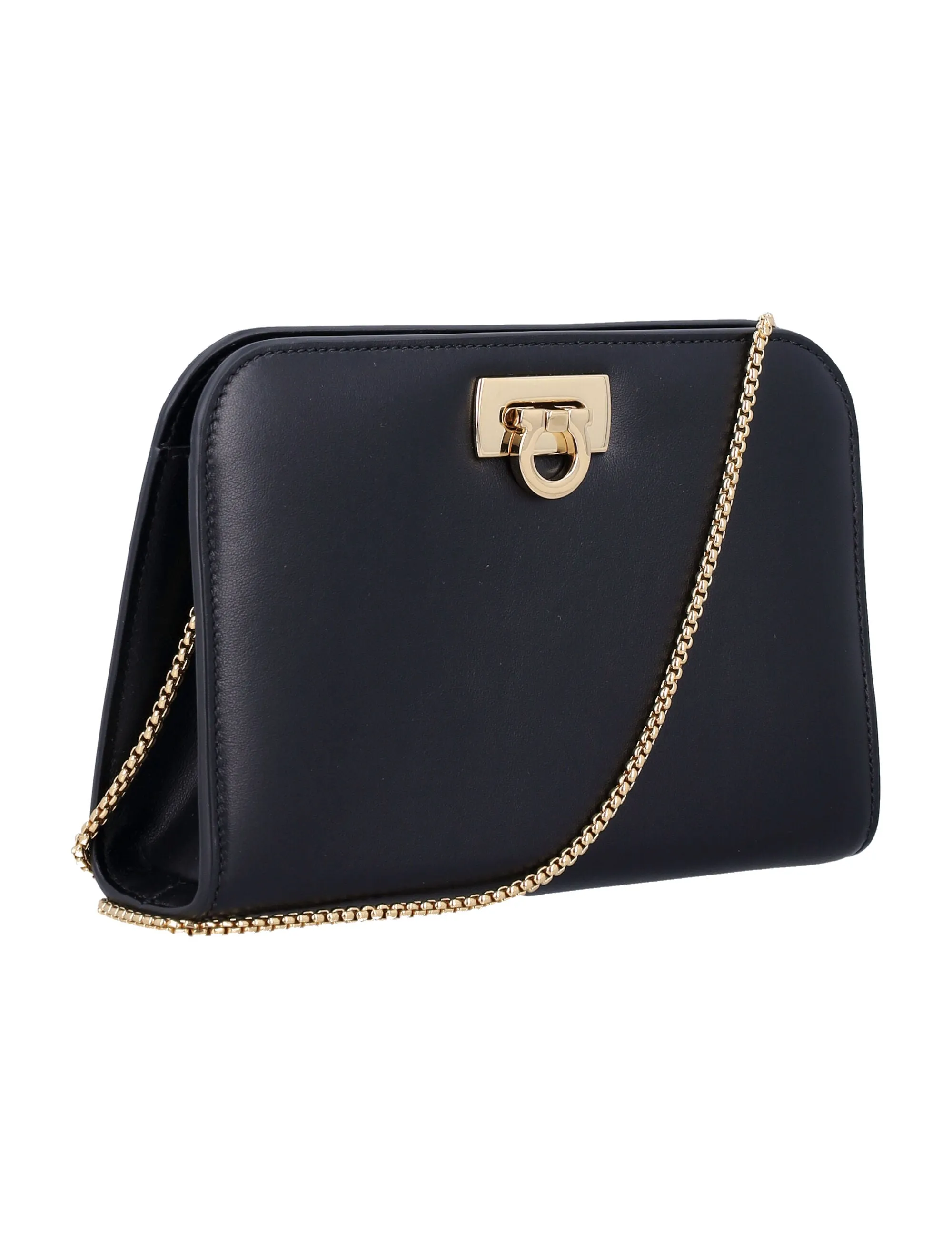 FERRAGAMO Mini Smooth Leather Clutch with Gold-Tone Closure - FW24