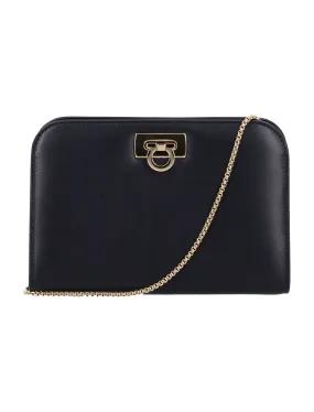 FERRAGAMO Mini Smooth Leather Clutch with Gold-Tone Closure - FW24