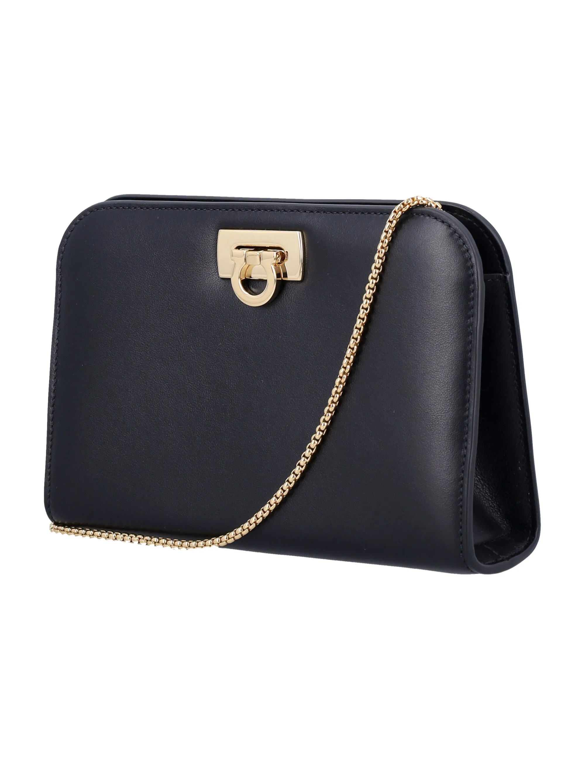 FERRAGAMO Mini Smooth Leather Clutch with Gold-Tone Closure - FW24