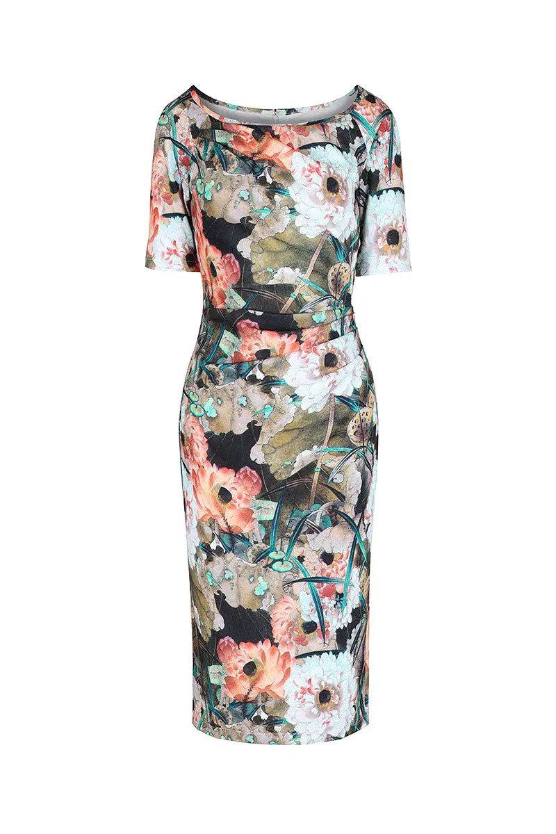 Floral 1/2 Sleeve Wiggle Pencil Dress