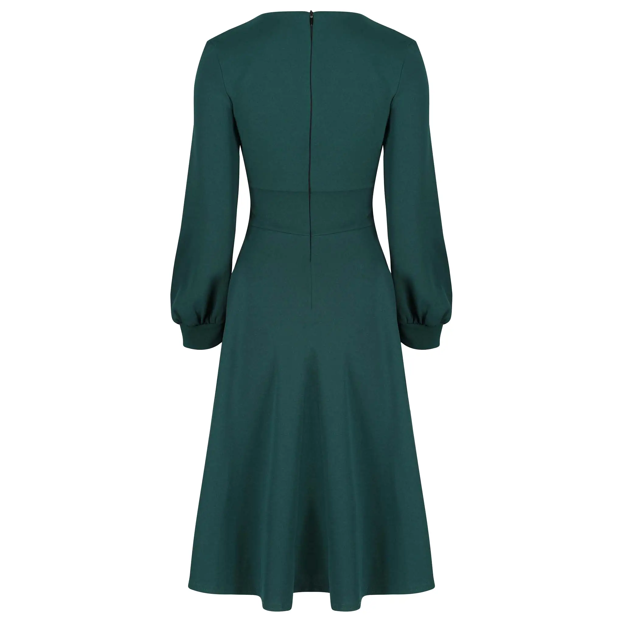 Forest Green Long Sleeve A Line Vintage Crossover Tea Swing Dress