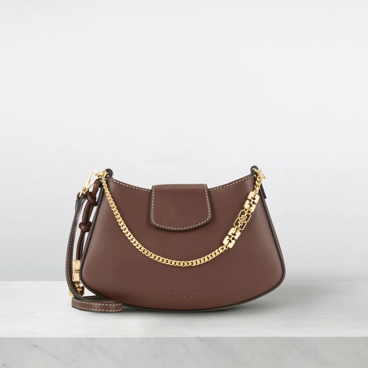 GANNI The Sustainable Edit Mini Swing Crossbody Bag - Chocolate Fondant