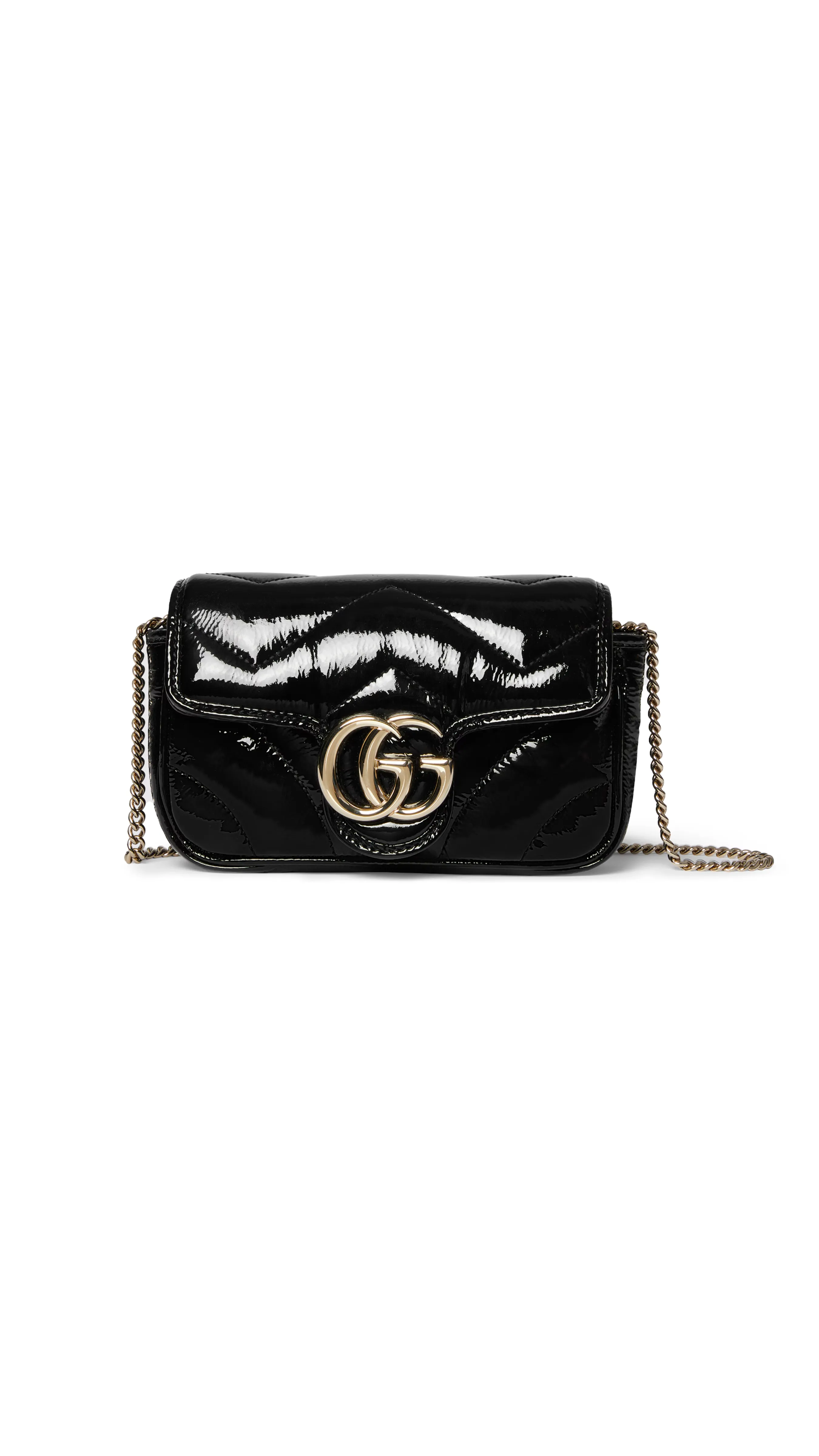 GG Marmont Patent Super Mini Bag - Black