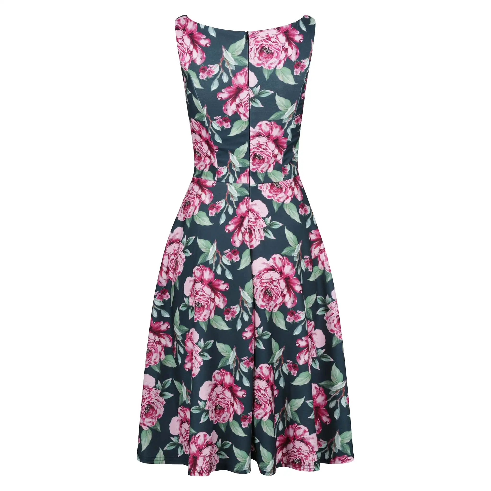 Green And Pink Floral Audrey Style 1950s Swing Dress