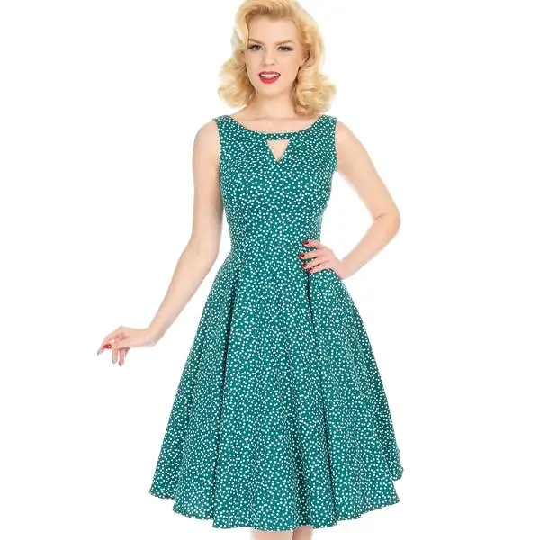 Green And White Polka Dot 50s Cut Out Swing Dress