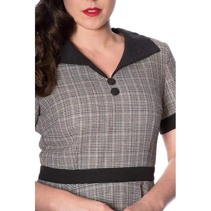 Grey Check Collared Fit and Flare Dress