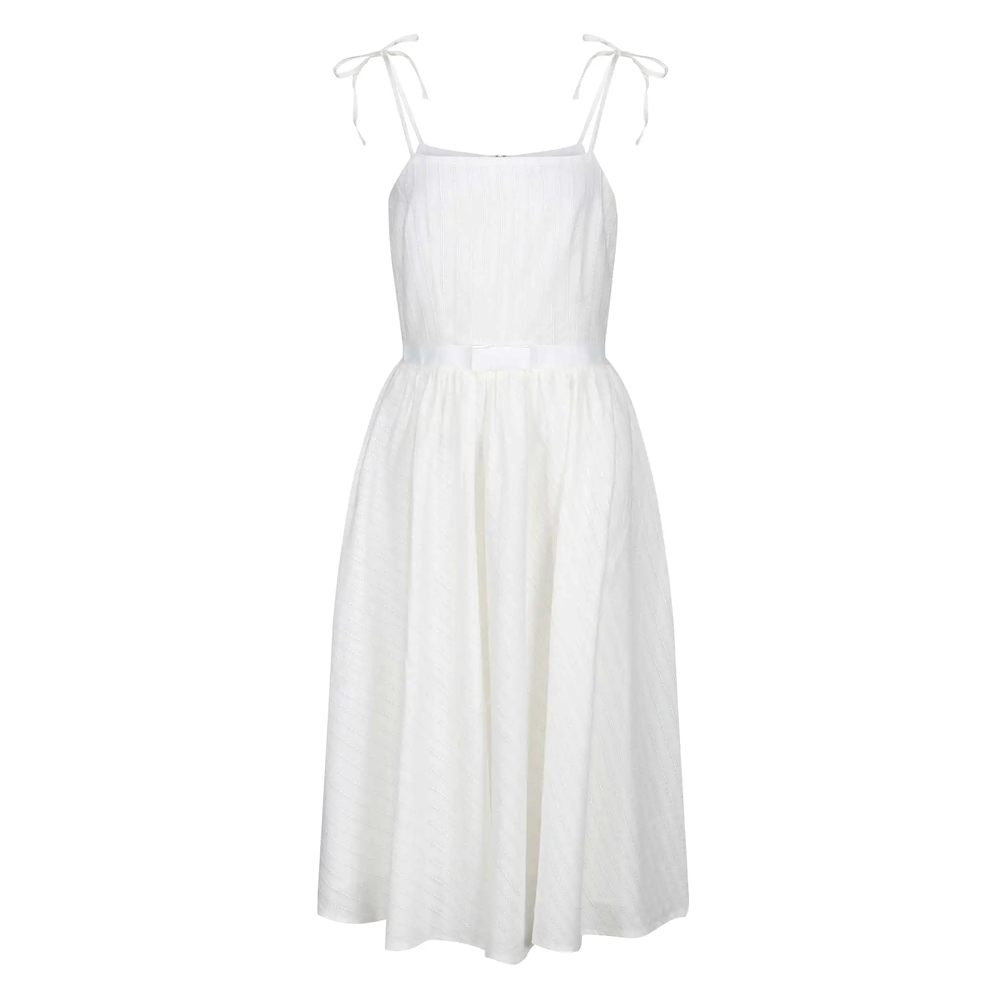 Ivory White Cotton Shoulder Strap Summer Swing Dress