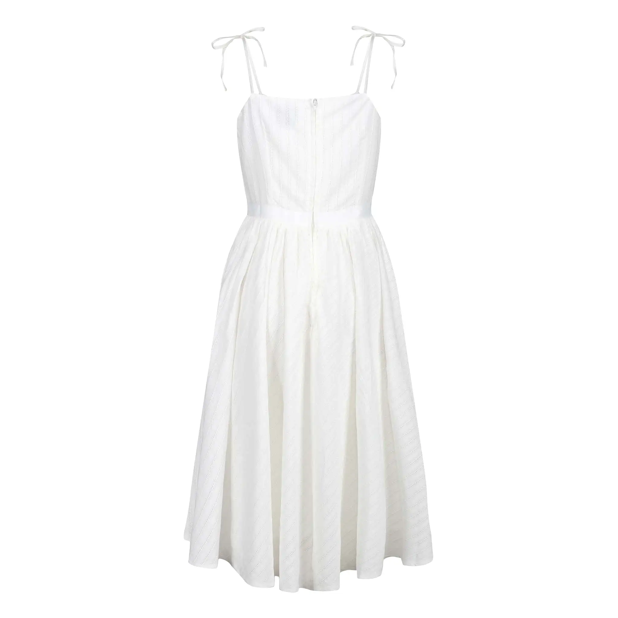 Ivory White Cotton Shoulder Strap Summer Swing Dress