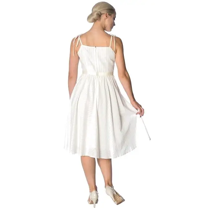 Ivory White Cotton Shoulder Strap Summer Swing Dress