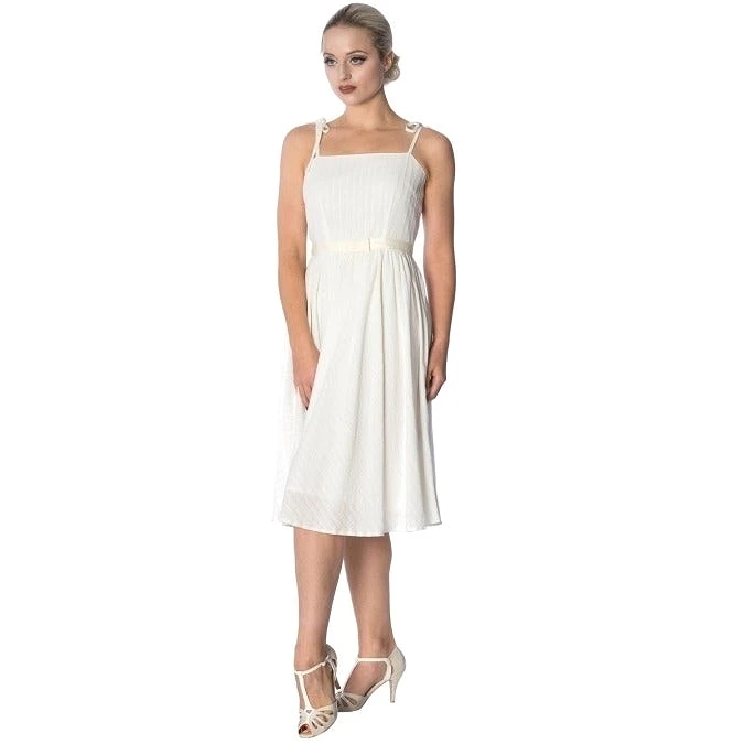 Ivory White Cotton Shoulder Strap Summer Swing Dress