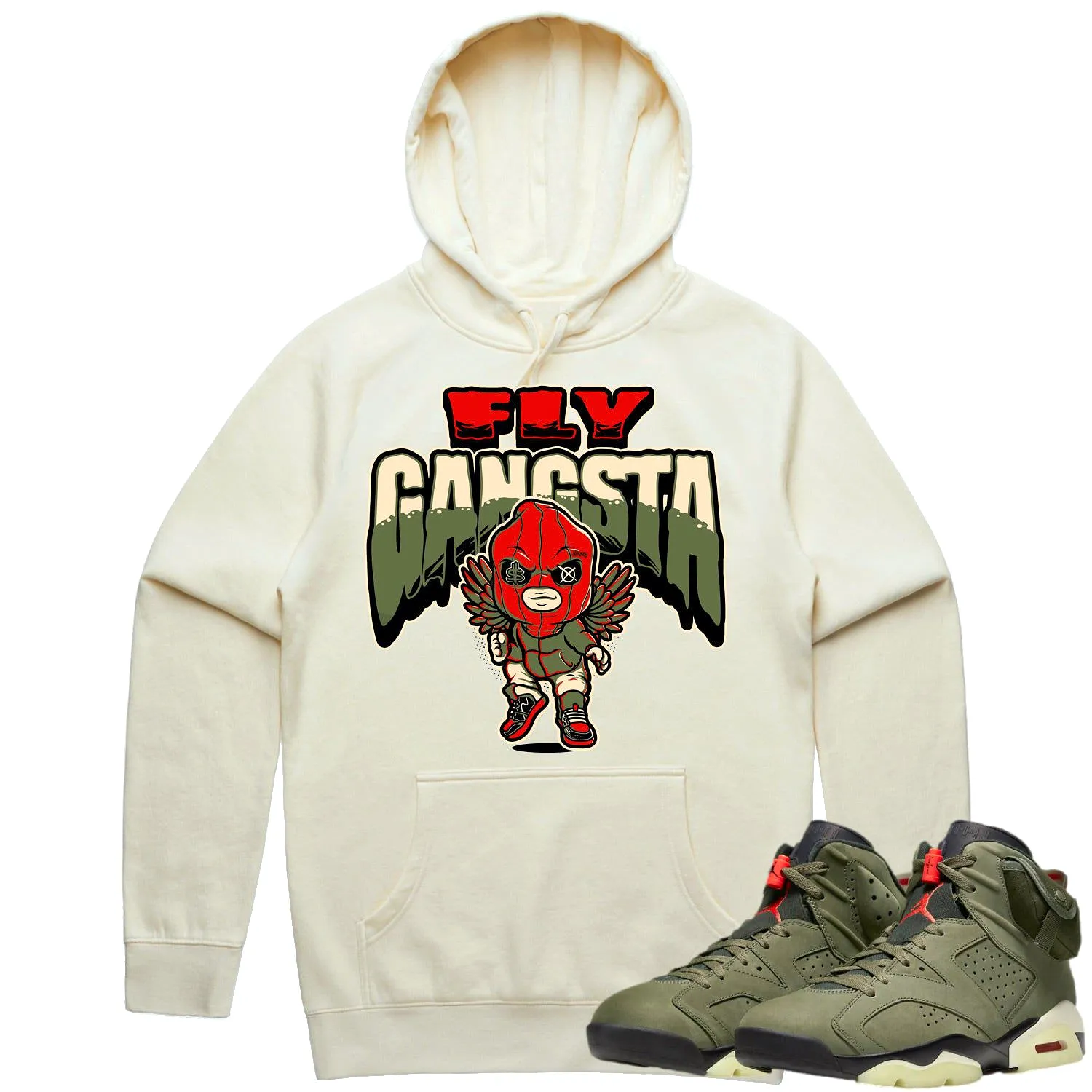 Jordan 6 Cactus Jack 6s Hoodie to Match - OLIVE FLY GANGSTA